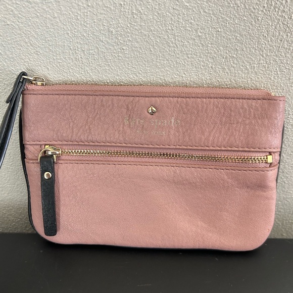 Kate Spade Pebbled Leather Pink Black Wristlet Clutch Coin Purse - Picture 4 of 14